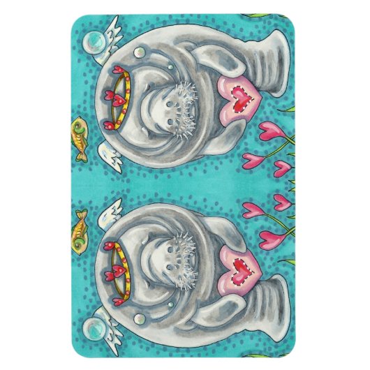 MANATEE CUPID, BUBBLES & HEARTS COLORFUL VALENTIJN MAGNEET (Verticaal)