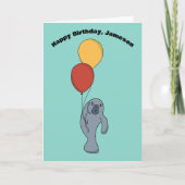 Manatee en ballonnen aangepaste verjaardag kaart (Voorkant)