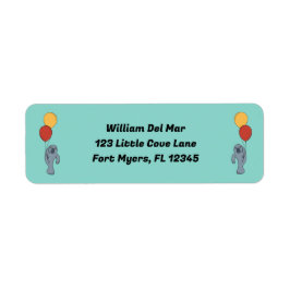Manatee en ballonnen aangepaste verjaardagsfeestje etiket