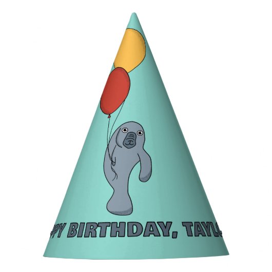 Manatee en ballonnen aangepaste verjaardagsfeestje feesthoedjes (Voorkant)