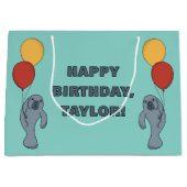 Manatee en ballonnen aangepaste verjaardagsfeestje groot cadeauzakje (Voorkant)