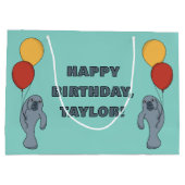 Manatee en ballonnen aangepaste verjaardagsfeestje groot cadeauzakje (Achterkant)