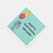 Manatee en ballonnen aangepaste verjaardagsfeestje servet (Hoek)