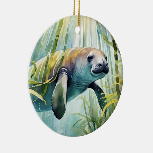 Manatee Florida Waterverf Keramisch Ornament (Rechts)