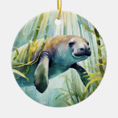 Manatee Florida Waterverf Keramisch Ornament (Voorkant)