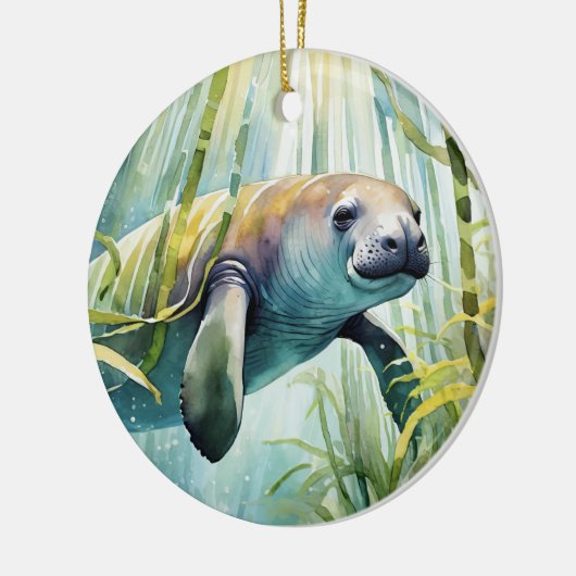 Manatee Florida Waterverf Keramisch Ornament (Links)