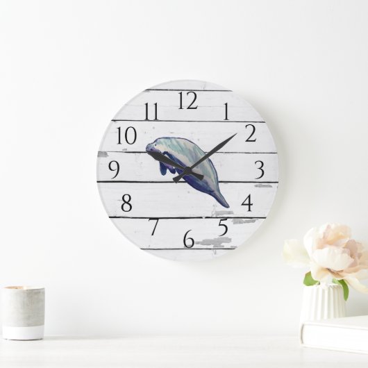 Manatee Florida Wildlife Decor Rustic Shiplap Grote Klok (Huis)