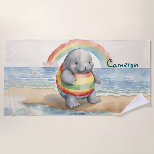Manatee Genderneutraal Gepersonaliseerd Strandlaken (Voorkant)