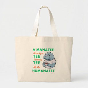 Manatee Het dragen van een T-shirt Drink Tea Oh Hu Grote Tote Bag