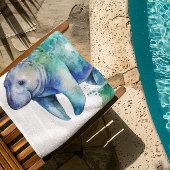 Manatee in blauwe en groene waterverf bad handdoek