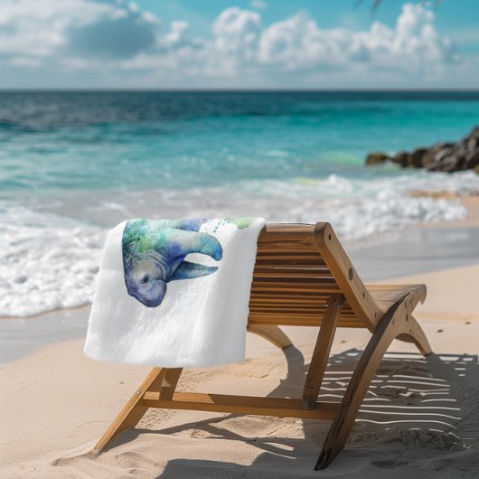 Manatee in blauwe en groene waterverf bad handdoek