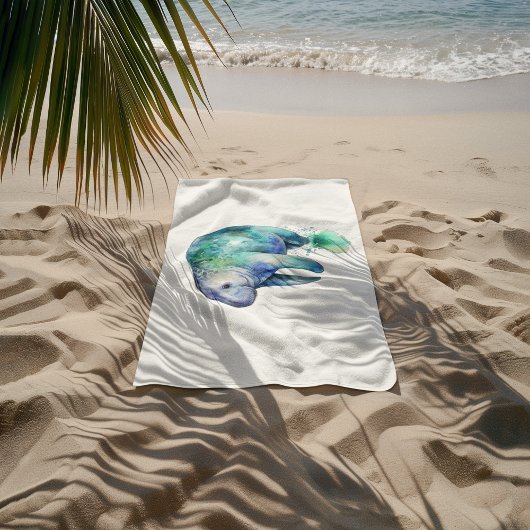 Manatee in blauwe en groene waterverf bad handdoek