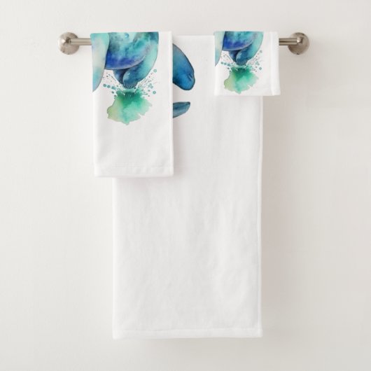 Manatee in blauwe en groene waterverf bad handdoek (Insitu)