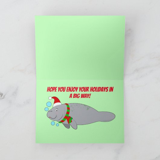 Manatee in Santa Hat en Sjaal Seizoen Groeten Feestdagen Kaart (Binnen)