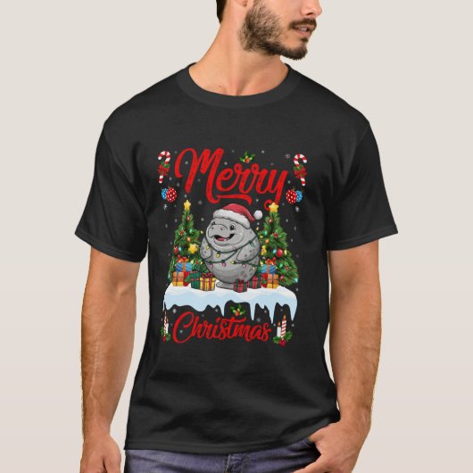 Manatee kerstboom verlichting kerstmuts manatee Ch T-shirt (Voorkant)