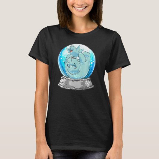 Manatee Mam en Baby Spelen Schattige Sneeuw Wereld T-shirt (Voorkant)