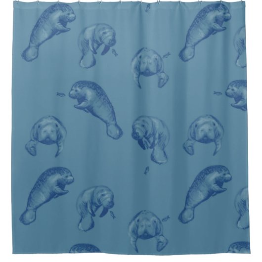 Manatee Ocean blue douchegordijn (Voorkant)