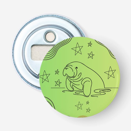 Manatee ontwerp op sleutelhanger button flesopener (Voorkant)
