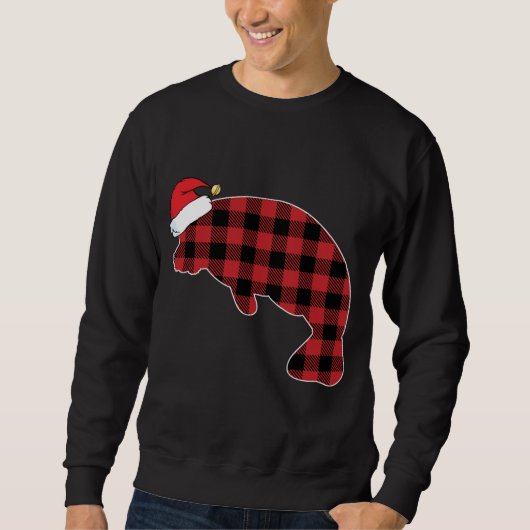 Manatee Red Plaid Pyjama Santa Hat Kerstmis Trui (Voorkant)