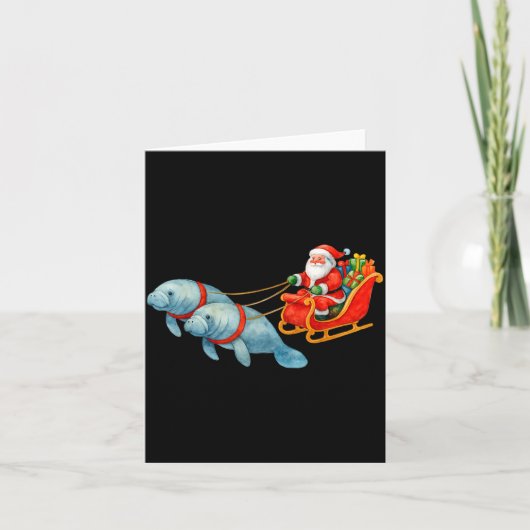 Manatee Santa Christmas Sleigh - Funny Manatee Xma Kaart (Voorkant)