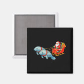 Manatee Santa Christmas Sleigh - Funny Manatee Xma Magneet (Voorkant / Achterkant)