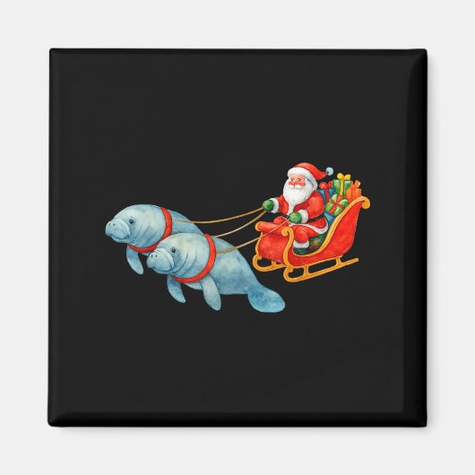 Manatee Santa Christmas Sleigh - Funny Manatee Xma Magneet (Voorkant)