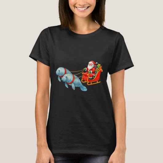 Manatee Santa Christmas Sleigh - Funny Manatee Xma T-shirt (Voorkant)