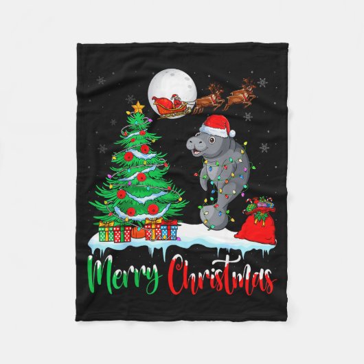 Manatee Santa Hat Xmas Tree Merry Christmas Manate Fleece Deken (Voorkant)