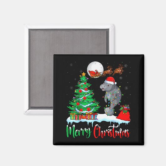 Manatee Santa Hat Xmas Tree Merry Christmas Manate Magneet (Voorkant / Achterkant)