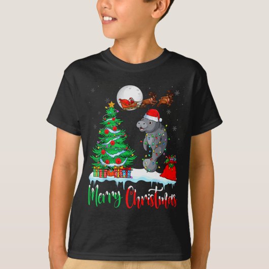 Manatee Santa Hat Xmas Tree Merry Christmas Manate T-shirt (Voorkant)