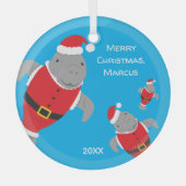 Manatee Santa Outfits Name Kerstmis Glas Ornament (Voorkant)