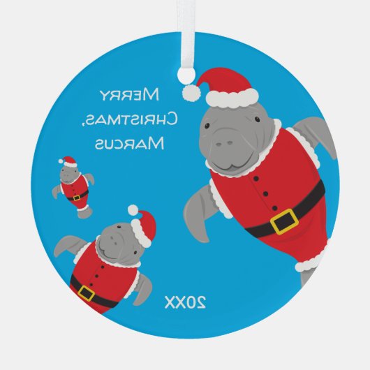 Manatee Santa Outfits Name Kerstmis Glas Ornament (Achterkant)