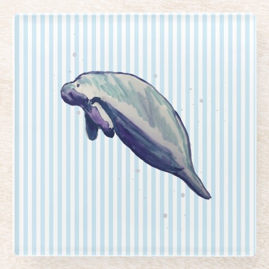 Manatee Schilderen Strand Decor Glas Onderzetter (Voorkant)