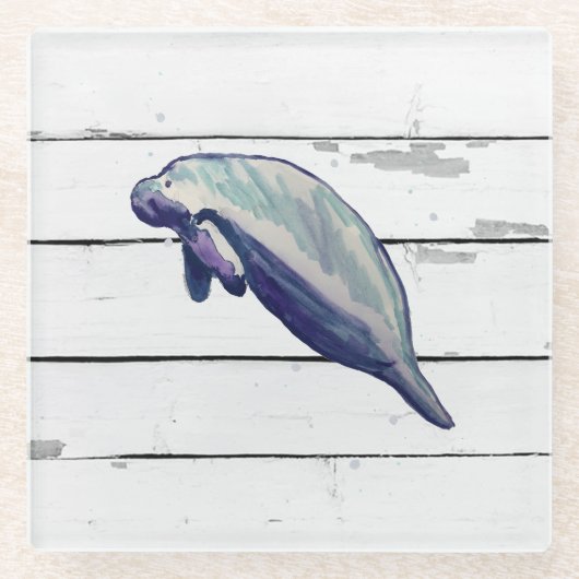 Manatee Schilderen Strand Decor Glas Onderzetter (Voorkant)