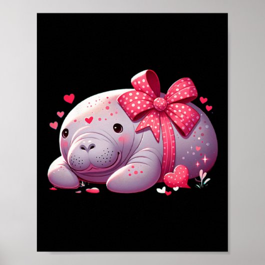 Manatee Valentijnsharten Dier Zee Oceaan Poster (Voorkant)