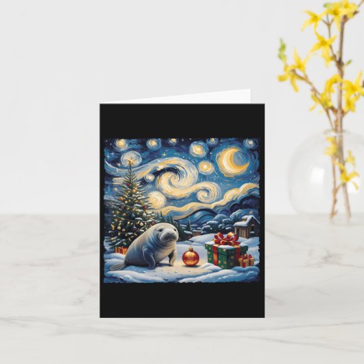 Manatee Van Gogh Style Sterrennacht Christmas Wint Kaart (Gele Bloem)