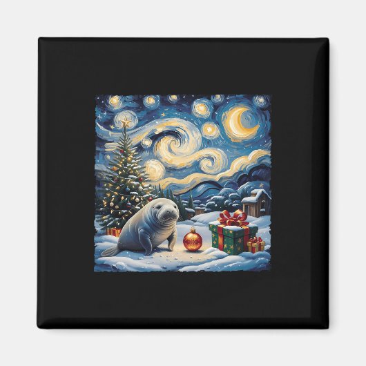 Manatee Van Gogh Style Sterrennacht Christmas Wint Magneet (Voorkant)