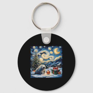 Manatee Van Gogh Style Sterrennacht Christmas Wint Sleutelhanger