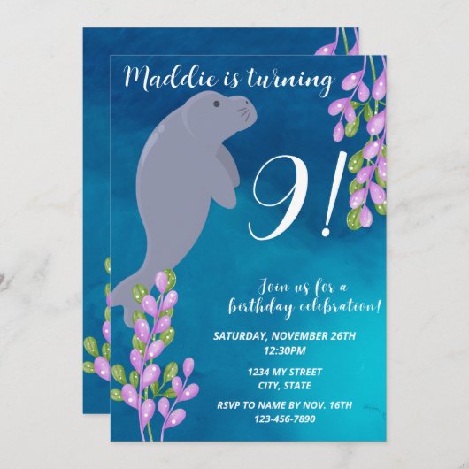 Manatee verjaardagsuitnodiging kaart (Voorkant / Achterkant)