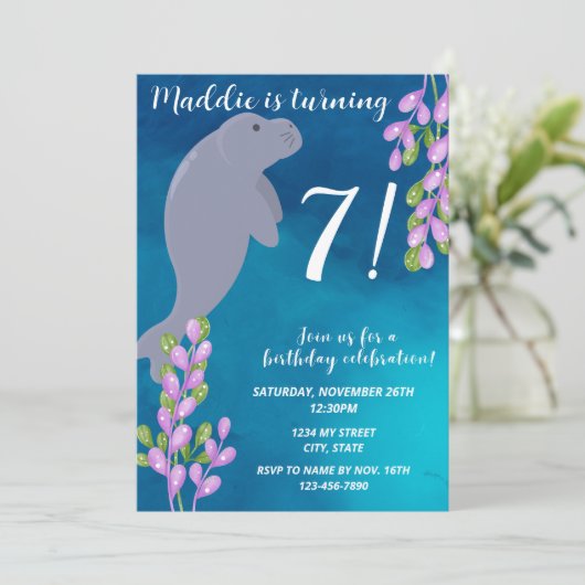 Manatee verjaardagsuitnodiging kaart (Staand voorkant)