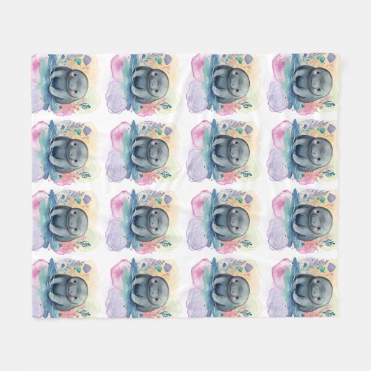 Manatee Waterverf Pattern Fleece Deken (Voorkant (Horizontaal))