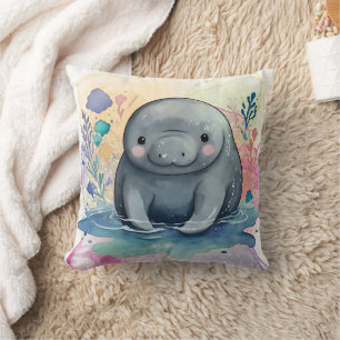 Manatee Waterverf Print Kussen