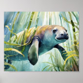Manatee Waterverf Wall Art Poster (Voorkant)