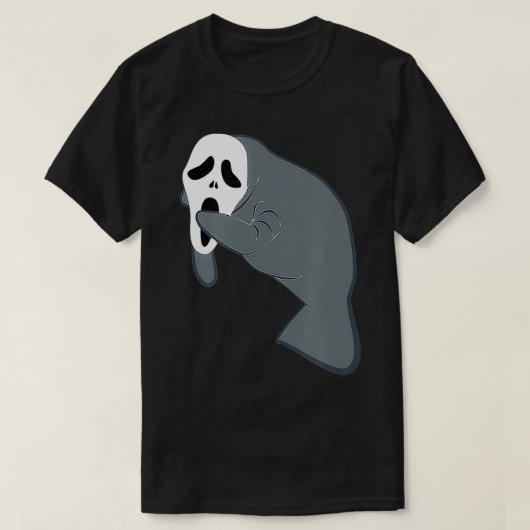 Manatee Wearing Scary Halloween Mask Funny Zee Koe T-shirt (Design voorkant)