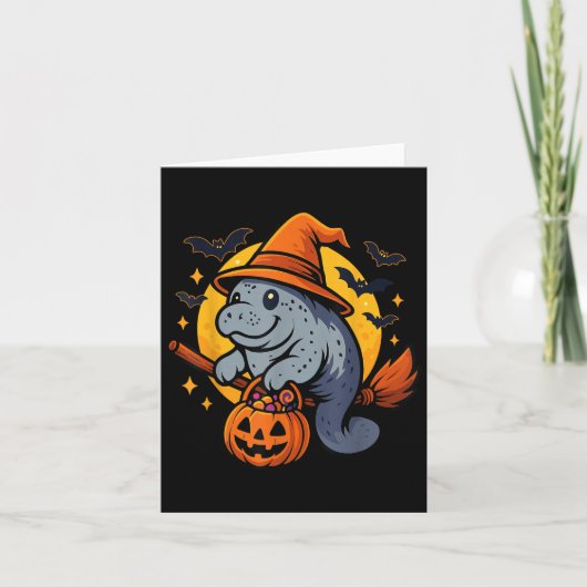 Manatee Witch Hat Pumpkin Halloween Soky Season Kaart (Voorkant)