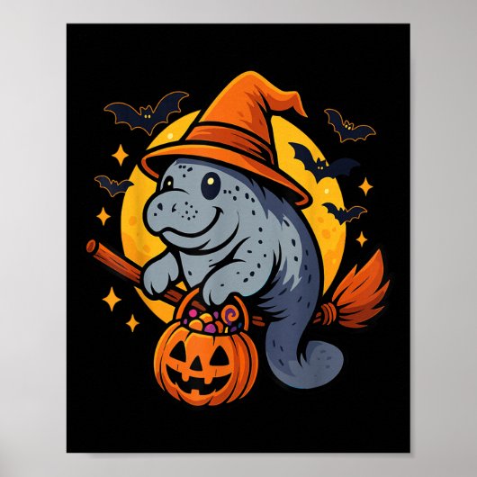 Manatee Witch Hat Pumpkin Halloween Soky Season  Poster (Voorkant)