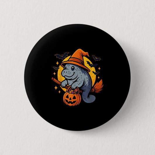 Manatee Witch Hat Pumpkin Halloween Soky Season  Ronde Button 5,7 Cm (Voorkant)