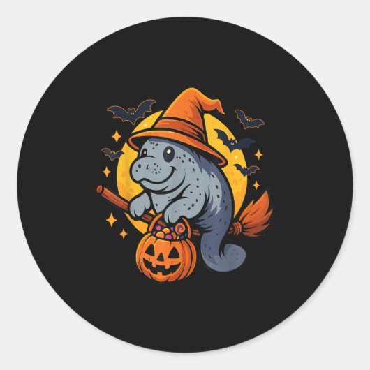Manatee Witch Hat Pumpkin Halloween Soky Season  Ronde Sticker (Voorkant)