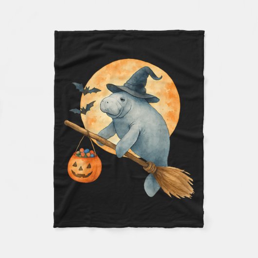 Manatee Witch Pet Pompoen Halloween Kostuum Mannen Fleece Deken (Voorkant)