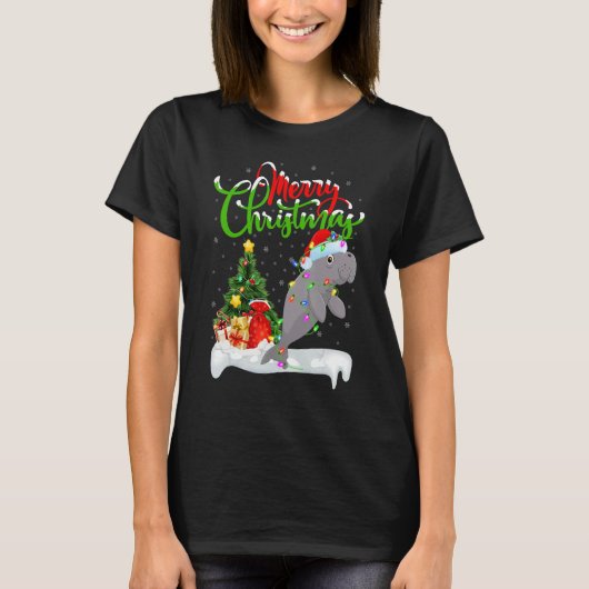 Manatee Xmas Decorations Santa Manatee Christmas T-shirt (Voorkant)